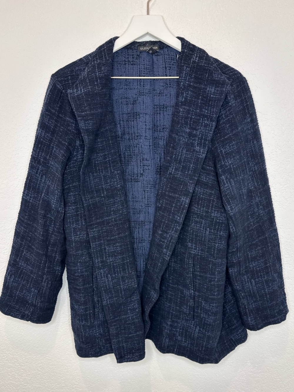 Eileen Fisher Blue Textured Open Front Blazer Jacket